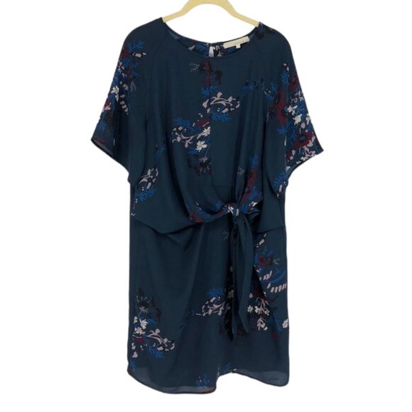 Monk & Lou Navy Blue  Floral Gathered Twist Short Sleeve Dess Size Small - Picture 1 of 16